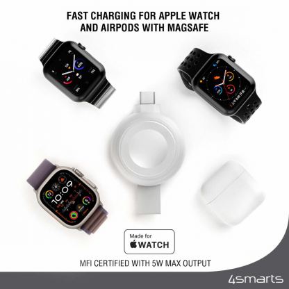 4smarts MFi Fast Charger for Apple Watch 5W - докинг станция за зареждане на Apple Watch и AirPods с MagSafe кейс за зареждане (бял) 4