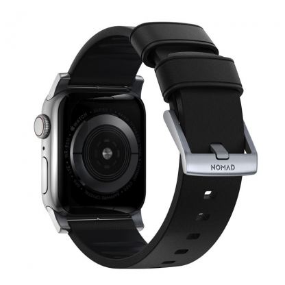 Nomad Active Band Pro - кожена (естествена кожа) каишка за Apple Watch 42мм, 44мм, 45мм, 46мм, Ultra 49мм (черен-сребрист) 3
