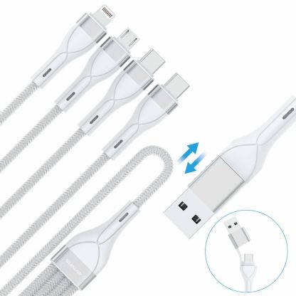 4smarts 4-in-2 Multi-Charging USB Cable - универсален USB-C кабел с Lightning, microUSB и USB-C конектори (120 см) (бял) 4