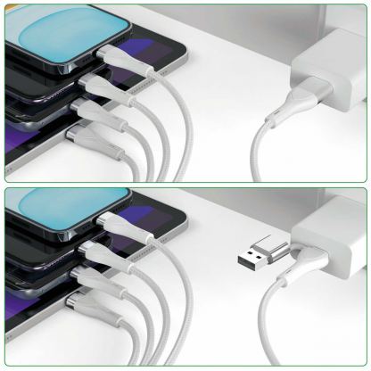 4smarts 4-in-2 Multi-Charging USB Cable - универсален USB-C кабел с Lightning, microUSB и USB-C конектори (120 см) (бял) 6
