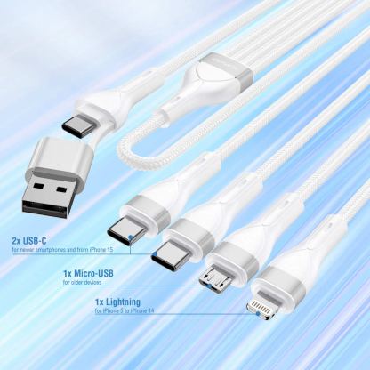4smarts 4-in-2 Multi-Charging USB Cable - универсален USB-C кабел с Lightning, microUSB и USB-C конектори (120 см) (бял) 9