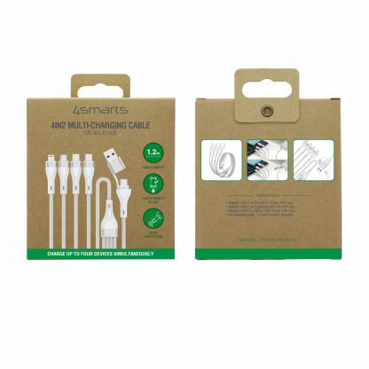 4smarts 4-in-2 Multi-Charging USB Cable - универсален USB-C кабел с Lightning, microUSB и USB-C конектори (120 см) (бял) 10