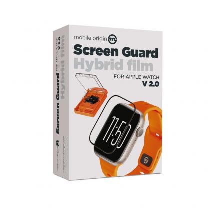 Mobile Origin Screen Guard Hybrid Glass Protector - хибридно защитно покритие с извити ръбове за целия дисплей на Apple Watch Ultra 49мм (черен-прозрачен) 5
