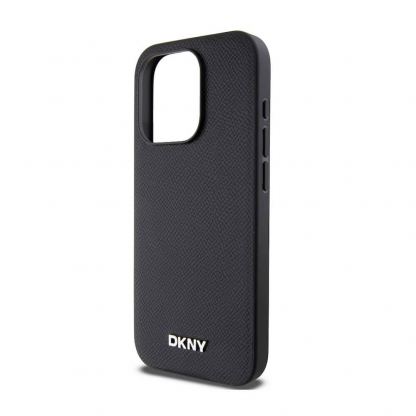 DKNY Silver Metal Logo MagSafe Leather Hard Case - дизайнерски кожен кейс с MagSafe за iPhone 15 Pro (черен) 4