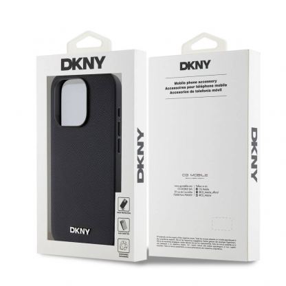 DKNY Silver Metal Logo MagSafe Leather Hard Case - дизайнерски кожен кейс с MagSafe за iPhone 15 Pro (черен) 6