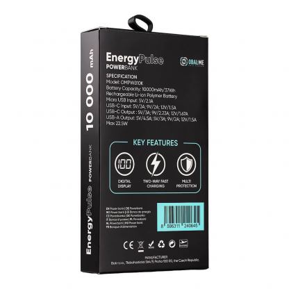 OBALME EnergyPulse Fast Charging Power Bank 10000 mAh 22.5W - преносима външна батерия с USB-C порт, и 2xUSB-A изхода (черен) 7