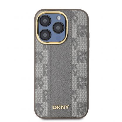 DKNY Checkered Pattern MagSafe Leather Hard Case - дизайнерски кожен кейс с MagSafe за iPhone 15 Pro Max (бежов) 2