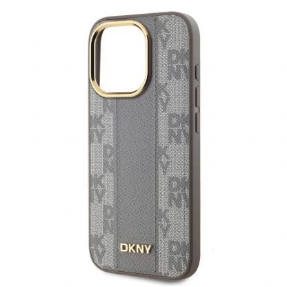 DKNY Checkered Pattern MagSafe Leather Hard Case - дизайнерски кожен кейс с MagSafe за iPhone 15 Pro Max (бежов) 4