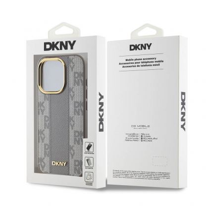 DKNY Checkered Pattern MagSafe Leather Hard Case - дизайнерски кожен кейс с MagSafe за iPhone 15 Pro Max (бежов) 6