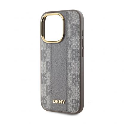 DKNY Checkered Pattern Leather Hard Magsafe Case - дизайнерски кожен кейс с MagSafe за iPhone 15 Pro (бежов) 4