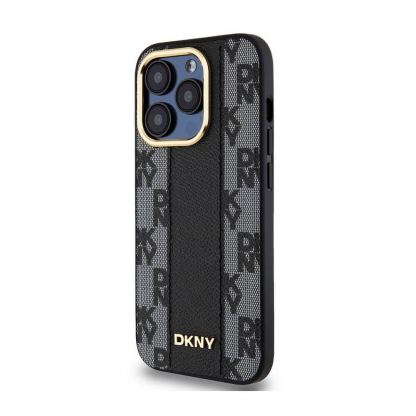 DKNY Checkered Pattern Leather Hard Case - дизайнерски кожен кейс за iPhone 15 Pro (черен) 3