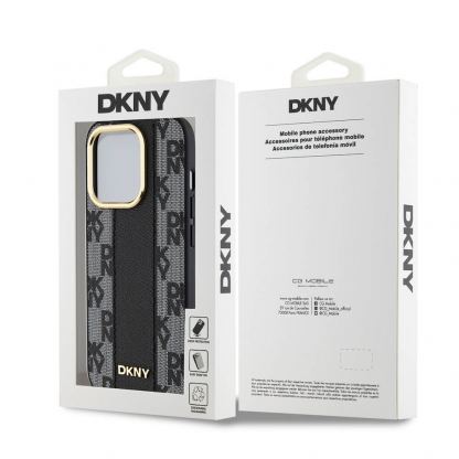 DKNY Checkered Pattern Leather Hard Case - дизайнерски кожен кейс за iPhone 15 Pro (черен) 6