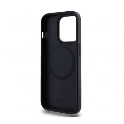 DKNY Stack Logo MagSafe Leather Hard Case - дизайнерски кожен кейс с MagSafe за iPhone 15 Pro (черен) 5