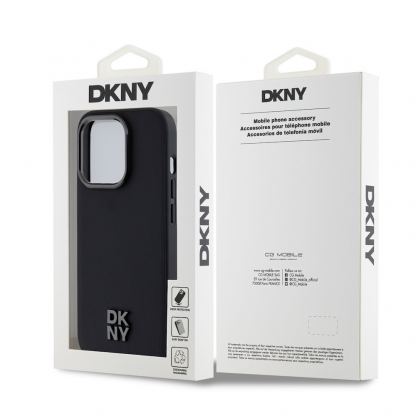 DKNY Stack Logo MagSafe Leather Hard Case - дизайнерски кожен кейс с MagSafe за iPhone 15 Pro (черен) 6