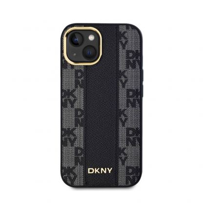 DKNY PU Checkered Pattern MagSafe Leather Hard Case - дизайнерски кожен кейс с MagSafe за iPhone 15 (черен) 2