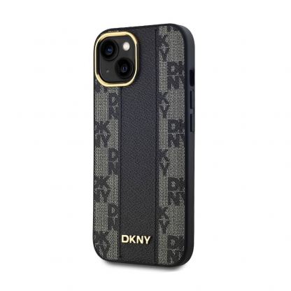 DKNY PU Checkered Pattern MagSafe Leather Hard Case - дизайнерски кожен кейс с MagSafe за iPhone 15 (черен) 3