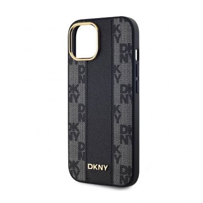 DKNY PU Checkered Pattern MagSafe Leather Hard Case - дизайнерски кожен кейс с MagSafe за iPhone 15 (черен) 4