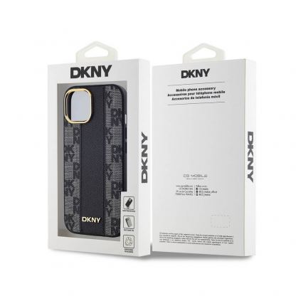 DKNY PU Checkered Pattern MagSafe Leather Hard Case - дизайнерски кожен кейс с MagSafe за iPhone 15 (черен) 6