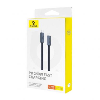 Baseus Flash USB4 USB-C to USB-C Fast Charging Cable 240W - здрав USB4 кабел с въжена оплетка за устройства с USB-C порт (100 см) (черен) 5