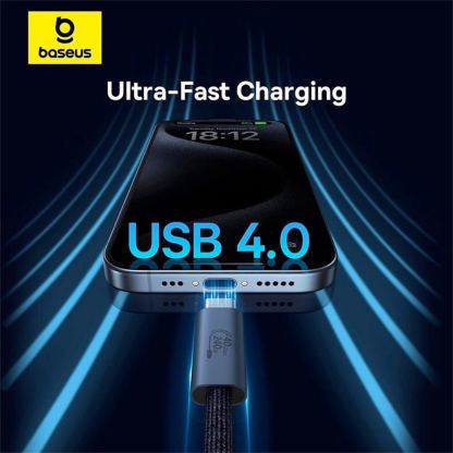 Baseus Flash USB4 USB-C to USB-C Fast Charging Cable 240W - здрав USB4 кабел с въжена оплетка за устройства с USB-C порт (100 см) (черен) 10