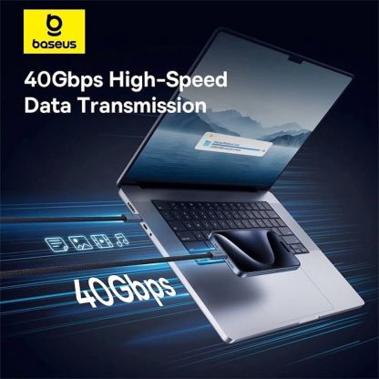 Baseus Flash USB4 USB-C to USB-C Fast Charging Cable 240W - здрав USB4 кабел с въжена оплетка за устройства с USB-C порт (100 см) (черен) 11