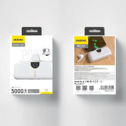Dudao K20SC Mini Power Bank 5000 mAh USB-C - външна батерия с USB-C конектор (бял) 5