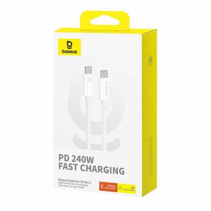 Baseus Flash USB4 USB-C to USB-C Fast Charging Cable 240W - здрав USB4 кабел с въжена оплетка за устройства с USB-C порт (100 см) (бял) 3