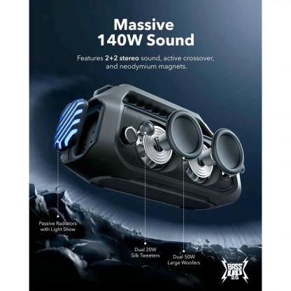 Anker Boom 2 Plus SoundCore Outdoor Bluetooth Speaker 140W, IPX7 - безжичен блутут спийкър за мобилни устройства (черен) 5