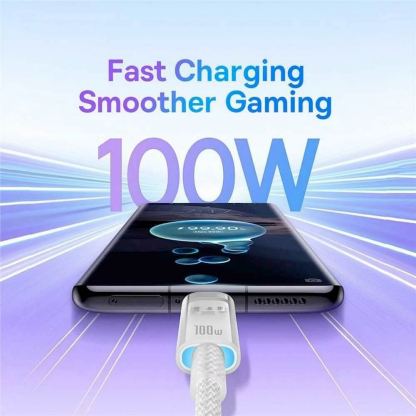 Baseus Explorer Series USB-C to USB-C Fast Charging Cable 100W (P10319703221-00) - здрав кабел с въжена оплетка за бързо зареждане за устройства с USB-C порт (100 см) (бял) 4