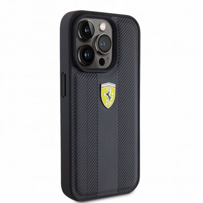 Ferrari PU Leather Hot Stamp Groove Pattern Case - дизайнерски кожен кейс за iPhone 15 Pro (черен) 4