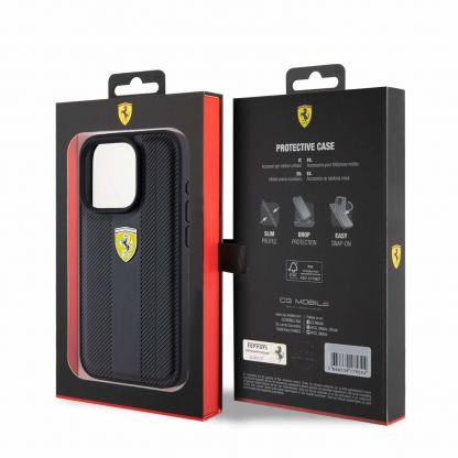 Ferrari PU Leather Hot Stamp Groove Pattern Case - дизайнерски кожен кейс за iPhone 15 Pro (черен) 7