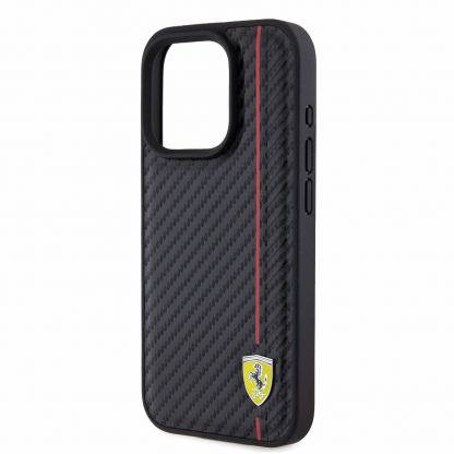 Ferrari PU Leather Carbon Vertical Red Line Case - дизайнерски кожен кейс за iPhone 15 Pro (черен) 5
