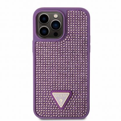 Guess Rhinestones Triangle Metal Logo Case - силиконов (TPU) калъф за iPhone 15 Pro Max (лилав) 3