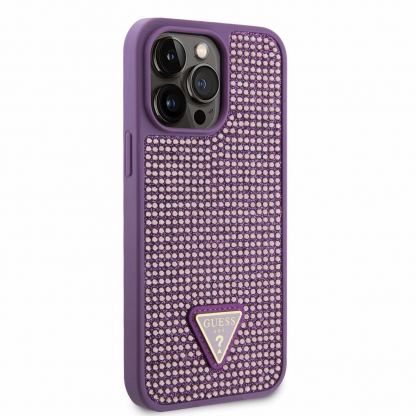 Guess Rhinestones Triangle Metal Logo Case - силиконов (TPU) калъф за iPhone 15 Pro Max (лилав) 4