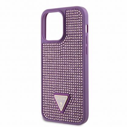 Guess Rhinestones Triangle Metal Logo Case - силиконов (TPU) калъф за iPhone 15 Pro Max (лилав) 5