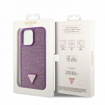 Guess Rhinestones Triangle Metal Logo Case - силиконов (TPU) калъф за iPhone 15 Pro Max (лилав) 7