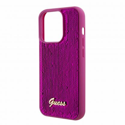 Guess Sequin Script Logo Case - дизайнерски силиконов кейс за iPhone 15 Pro Max (розов) 5