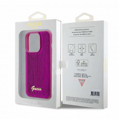 Guess Sequin Script Logo Case - дизайнерски силиконов кейс за iPhone 15 Pro Max (розов) 7