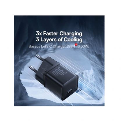 Baseus GaN5S USB-C PD Fast Wall Charger 30W (P10162504113-00) - захранване за ел. мрежа с USB-C изход с технология за бързо зареждане (черен) 5
