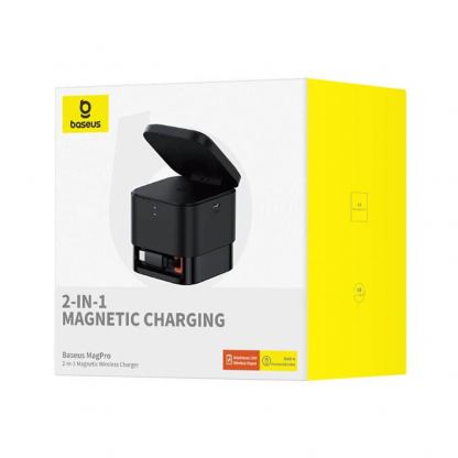 Baseus 2in1 MagPro Magnetic Charger with MagSafe 25W (P10264100123-00) - двойна поставка (пад) за безжично зареждане за iPhone с MagSafe и AirPods с вграден USB-C кабел (черен) 7