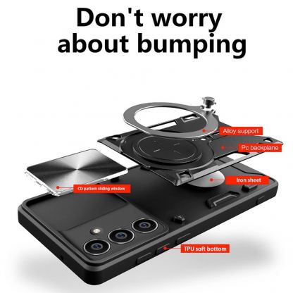 Techsuit CamGuard Pro Case - хибриден удароустойчив кейс с вградена поставка за Samsung Galaxy A34 5G (черен)  6