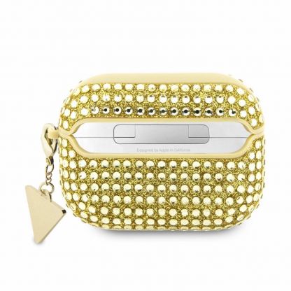 Guess Airpods Pro Rhinestones Triangle Metal Logo Case - кожен кейс с висулка за Apple Airpods Pro (златист) 2