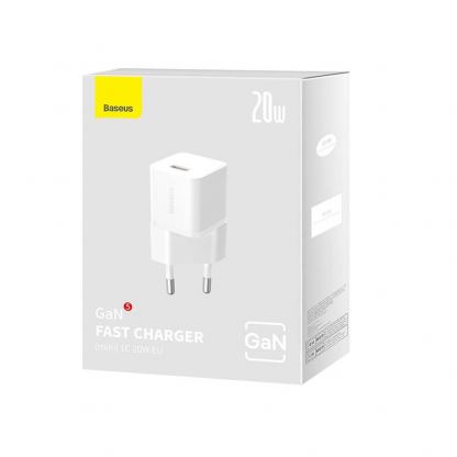 Baseus GaN 5 Mini Fast Wall Charger 20W (CCGN050102) - захранване за ел. мрежа с USB-C изход с технология за бързо зареждане (бял) 6