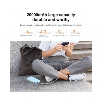 Baseus Airpow Fast Charging Power Bank 20W 20000 mAh (P10022804313-00) - външна батерия с 1xUSB-A и 1xUSB-C изходи с технология за бързо зареждане (син) 3