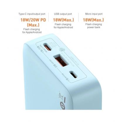 Baseus Airpow Fast Charging Power Bank 20W 20000 mAh (P10022804313-00) - външна батерия с 1xUSB-A и 1xUSB-C изходи с технология за бързо зареждане (син) 6