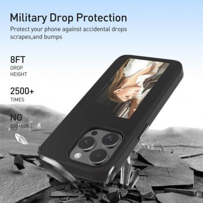 Techsuit SmartScreen NFC Hybrid Case - иновативен хибриден удароустойчив кейс с вграден дисплей за iPhone 15 Pro (черен) 2