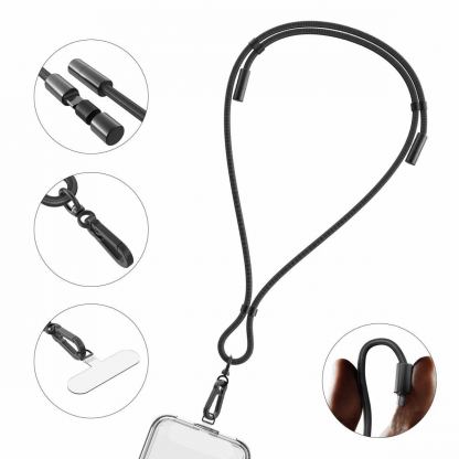 4smarts PhonoLace USB-C Mobile Phone Chain - универсална връзка за носене през врата за смартфони, с вграден USB-C към USB-C кабел (100 см) (черен) 4