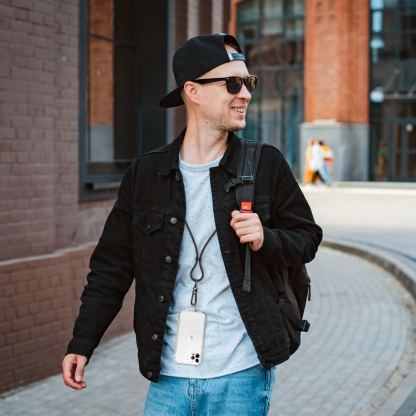 4smarts PhonoLace USB-C Mobile Phone Chain - универсална връзка за носене през врата за смартфони, с вграден USB-C към USB-C кабел (100 см) (черен) 6