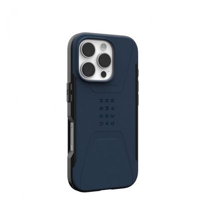 Urban Armor Gear Civilian MagSafe Case - удароустойчив хибриден кейс с MagSafe за iPhone 16 Pro (син) 10