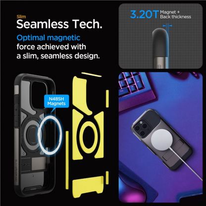 Spigen Slim Armor MagSafe Case - хибриден кейс с най-висока степен на защита с MagSafe за iPhone 16 Pro (тъмносив) 9